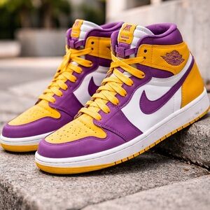 Nike Air Jordan 1 Mid Purple Yellow White High Top Sneakers Mens 8.5